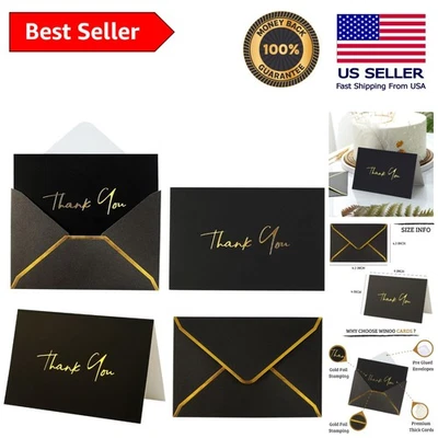 Золотая фольга благодарственные записки - 36 сверхпрочных карт 4x6 с элегантными черными конвертами - Изображение 1 из 4