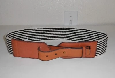 Fossil Brown Leather Khaki Tan & Black Stripe Stretch Belt Size M / L - Image 1 of 3