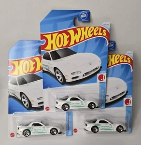 Lote de 3 nuevos 2024 Hot Wheels 95 Mazda RX-7 J-Imports Project U blanco #170 JDM RX7 - Imagen 1 de 4