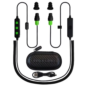 Plugfones FreeReign Earplugs and Headphones Black/Green Bluetooth Work earbuds - Picture 1 of 12