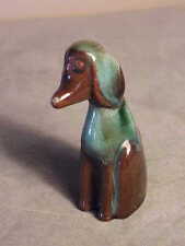 Tiny Vintage Blue Mountain Pottery Green/Brown Glaze Afghan Hound Puppy Figurine