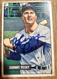 1951 Bowman #15 Johnny Pesky Boston Red Sox Signed Card Fenway Auto 