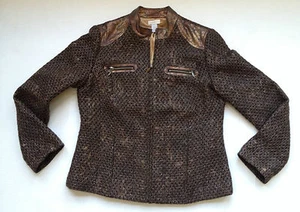 CHICOS 1 Metallic Gold Brown Lined Zip Jacket Women's Chico's Size 1 Women 8 -10 - Picture 1 of 9