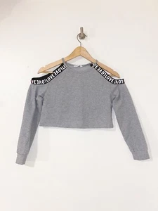 Shein Top Girls Gray Black Cropped Long Sleeve Size 11/12Y - Picture 1 of 5