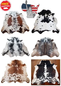 NEW LARGE 100% COWHIDE LEATHER RUGS TRICOLOR COW HIDE SKIN CARPET AREA 21-35SQFT - Picture 1 of 12