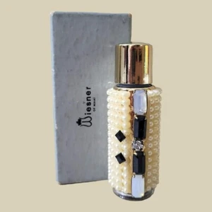Wiesner of Miami Perfume Bottle, Faux Pearl & Rhinestone Onyx W Box Vntg - Picture 1 of 6