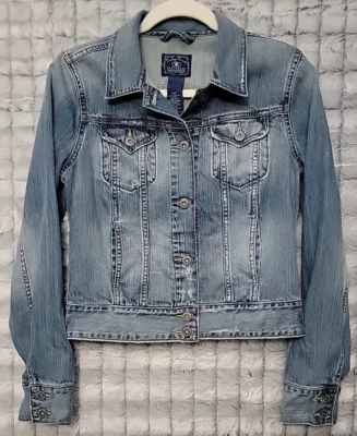 Chaqueta corta de mezclilla azul vintage Lucky Brand para mujer pequeña envejecida Y2K Foto 1 de 4