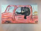 Peinture de camion Ford vintage ours noir, montagnes de campagne, gretchen huile originale