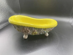VTG Daisy Clawfoot Bathtub Soap Dish Yellow/multicolored Floral - Ceramic decor - Picture 1 of 13