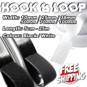 10/25/38/50/70/100mm Self-Adhesive Sew On Hook Loop Fastening Tape Black White - Picture 1 of 9