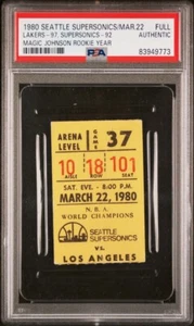 1980 MAGIC JOHNSON ROOKIE YEAR TICKET🎟️3/22/80 LAKERS VS SUPERSONICS POP 1 PSA - Picture 1 of 10