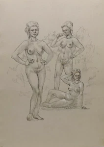 "3 Mädchen/Frauen Akt No.77 "Malerei/Mischtechnik. sign. Wedekind - Bild 1 von 3