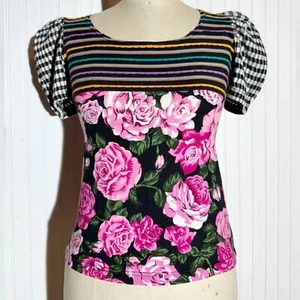 MOSCHINO Authentic Vintage Bohemian Floral, Striped, and Checkered Top Size 6 - Picture 1 of 10
