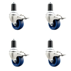 3.5 Inch 316SS Solid Poly Swivel 1-5/8 Inch Expanding Stem Caster Set Lock Brake - Picture 1 of 5