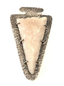 Southwest Textured Sterling Silver Stone Arrowhead Pin Pendant - Picture 1 of 6