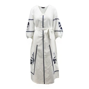 M&S Collection Linen Rich Floral V-Neck Midi Column Dress RRP £69.00 - Picture 1 of 7
