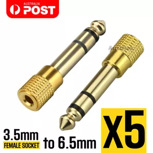 5pcs HIGH QUALITY 6.5mm Male to 3.5mm Female Aux Adapter Audio GOLD PREMIUM - Picture 1 of 6