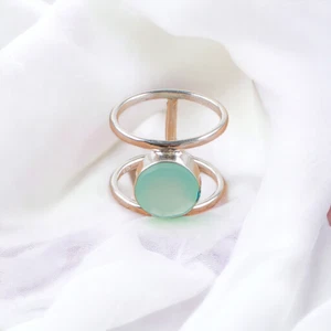 Aqua Chalcedony Natural Gemstone Ring for Women 925 Sterling Silver Cute Gift - Picture 1 of 5