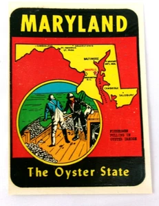 Vintage 1950's Maryland The Oyster State Water Decal USA Travel Window Auto - Picture 1 of 5