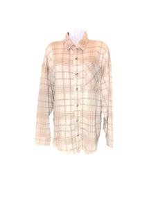 Victoria's Secret Pink NWT Cream & Tan Plaid Fleece Button Front Shacket Size M - Picture 1 of 14
