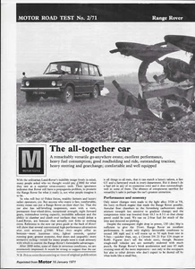1971 Range Rover road test-brochure: 6-page reprint from Motor magazine - Picture 1 of 6