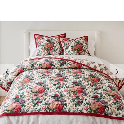 Pottery Barn Margeaux Floral Embroidered  Reversible Quilt Size Full/Queen New! - Image 1 of 4