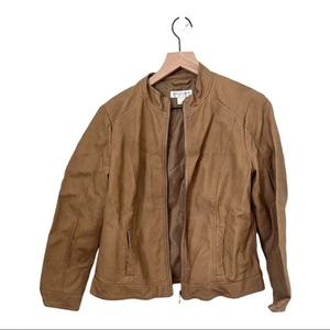 Christopher & Banks Faux Leather Full Zip Jacket Brown Size Small Petite - Picture 1 of 6
