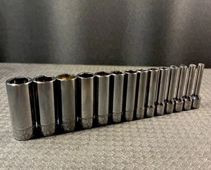 Nice Snap-On Tools 1/4" drive 14pc METRIC DEEP (6 point) socket SET 4-15mm - Picture 1 of 17