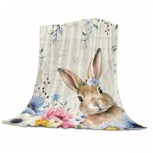 Easter Throw Blanket Bunny Blankets and Throws, Floral Bunny Blanket for Couch - Picture 1 of 8