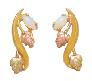 Black Hills Gold 10K Coleman Marquise Opal Leaf Earrings - Picture 1 of 5