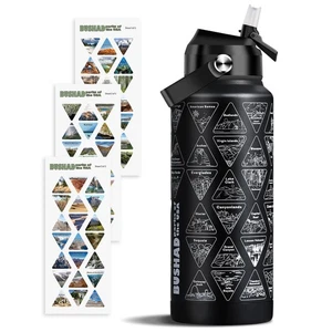 Insulated Wide Mouth Stainless Steel Water Bottle National Parks With Stickers - Picture 1 of 7
