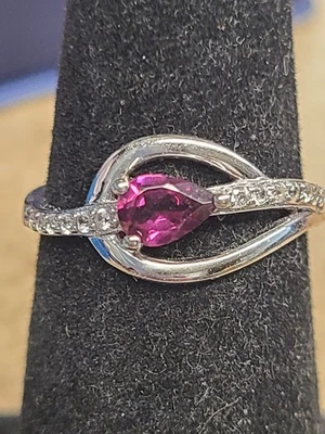 Anillo de plata esterlina rodolita frambuesa sobre rodio 0,52 ctw talla 6 Foto 1 de 2