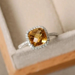 2.70 Ct Natural Citrine & Diamond Anniversary Bridal Ring 18K Solid White Gold - Picture 1 of 8