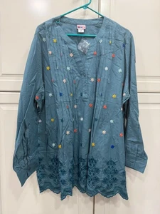 American Sweetheart Damen bestickt Tunika Top 3X 100 % Baumwolle blau bunt - Bild 1 von 5