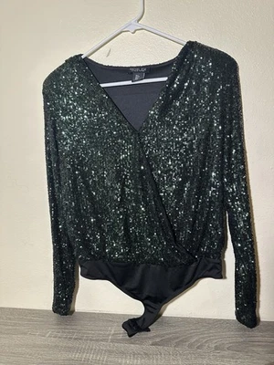 Traje Body Rachel Zoe Verde TALLA S Lentejuelas Largo Slvs Cuello en V Foto 1 de 4