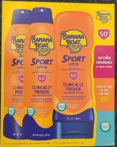 Confezione Protezione Solare Banana Boat Sport Ultra Performance Ampio Spettro SPF 50/3 Pack - Foto 1 di 1