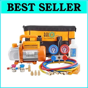 High-Efficiency AC Vacuum Pump and Manifold Gauge for Air Conditioning Systems - Picture 1 of 9