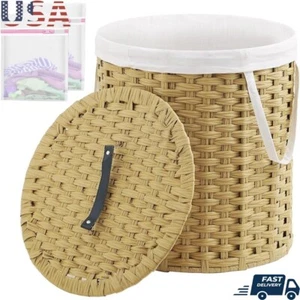 Large Round Wicker Laundry Hamper W/ Lid & Removable Storage Basket Durable New - Picture 1 of 9