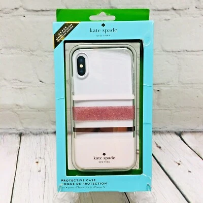 Funda Kate Spade New York para iPhone Xs y X-Charlotte a rayas/oro rosa/rosa/transparente Foto 1 de 4