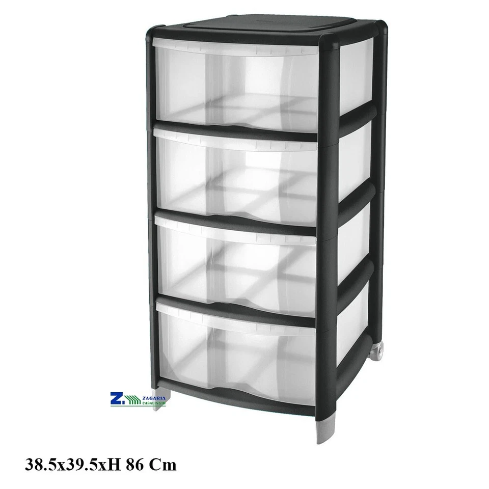 CASSETTIERA BAMBU' 4 CASSETTI COLORE NERO-TRASPARENTE CM 38,5X39,5X86 H - Immagine 1 di 1