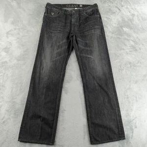 VTG GUESS Jeans 34x32 Black Desmond Faded Whiskered Honeycomb Grunge Hipster Y2K - Picture 1 of 15