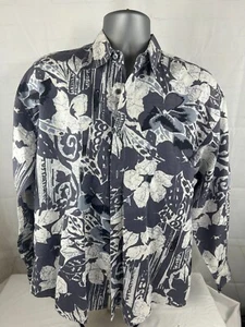 Men’s International View Long Sleeve Hawaiian Button Up Shirt Size Medium Black - Picture 1 of 3