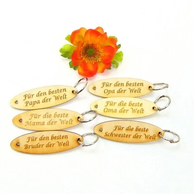 HOLZTEILCHEN KRUKOW Schlüsselanhänger Papa, Mamma, Oma, Opa, Schwester oder Bruder Geschenk Holz