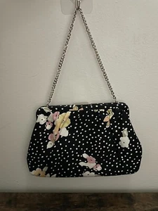 Banana Republic Black Floral with White Dots Silk Clutch - Picture 1 of 5
