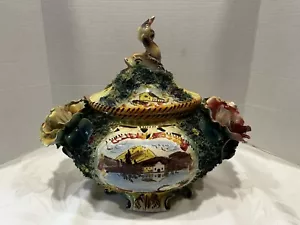 Antike Majolika Delfin Fin Tureen aus Italien 82 Zoll schön L k - Bild 1 von 11
