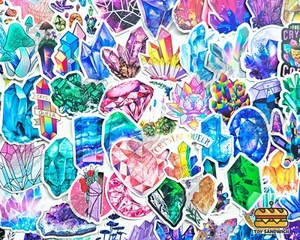 Juego de 50 pegatinas ""Cristales curativos"" piedra lunar piedra lunar gemas energéticas Feng Shui - Imagen 1 de 8