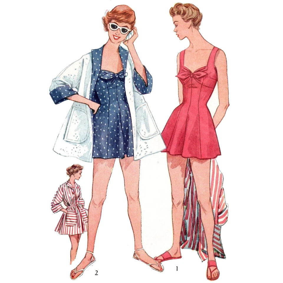 Vintage 1950s Sewing Pattern, Bathing Suit & Beach Coat - Bust: 36” (91cm) - Image 1 of 1