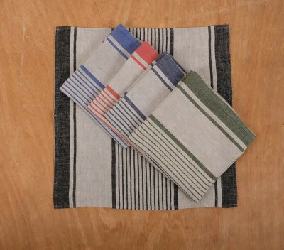 Servilletas saco de grano francés rayas lino mantel individual lino tela servilletas 100% lino Foto 1 de 4