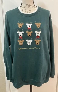 CLASSIC ELEMENTS Christmas Sweatshirt Green "Grandma's Little Dears" Reindeer 24 - Picture 1 of 9
