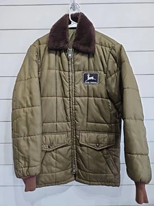 Vtg John Deere Puffy Puffer Trucker Tractor Farm Work Jacket Coat Mens Medium - Picture 1 of 7